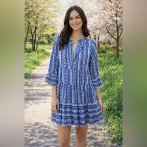 Syllogi Collection Blue White Lightweight Summer Dress